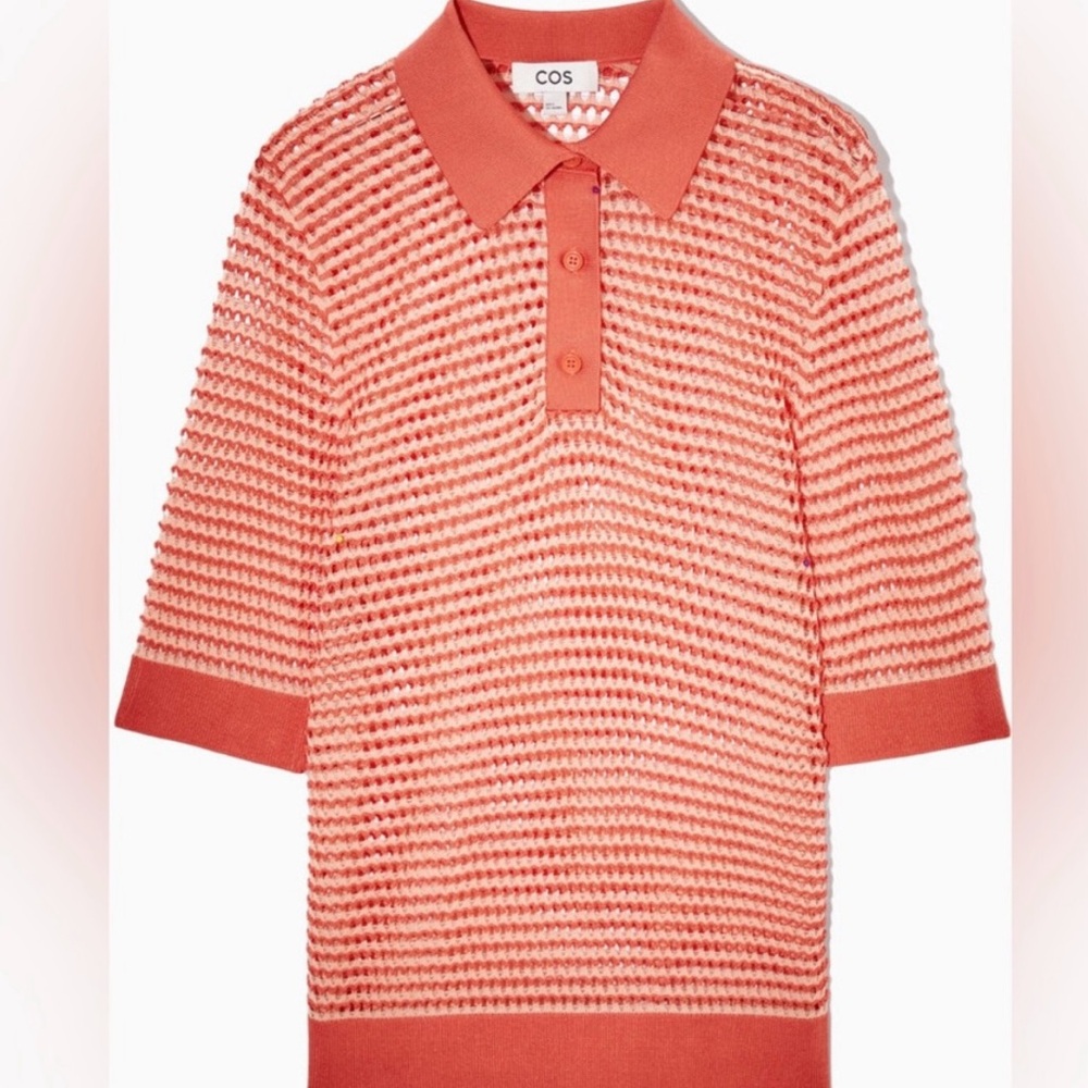 COS Orange Crochet Knit Pullover Collared Top Size S - Picture 3 of 8
